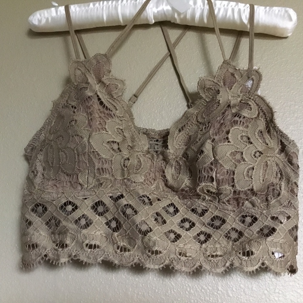 Golden Brown Crochet Lace Bralette~plus*